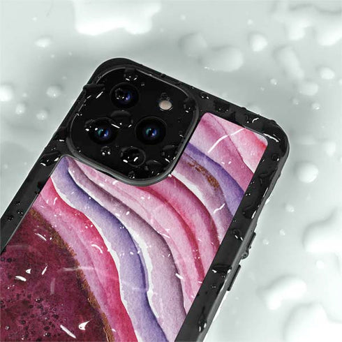 Plum Watercolor Geode iPhone 15 Pro Waterproof Case